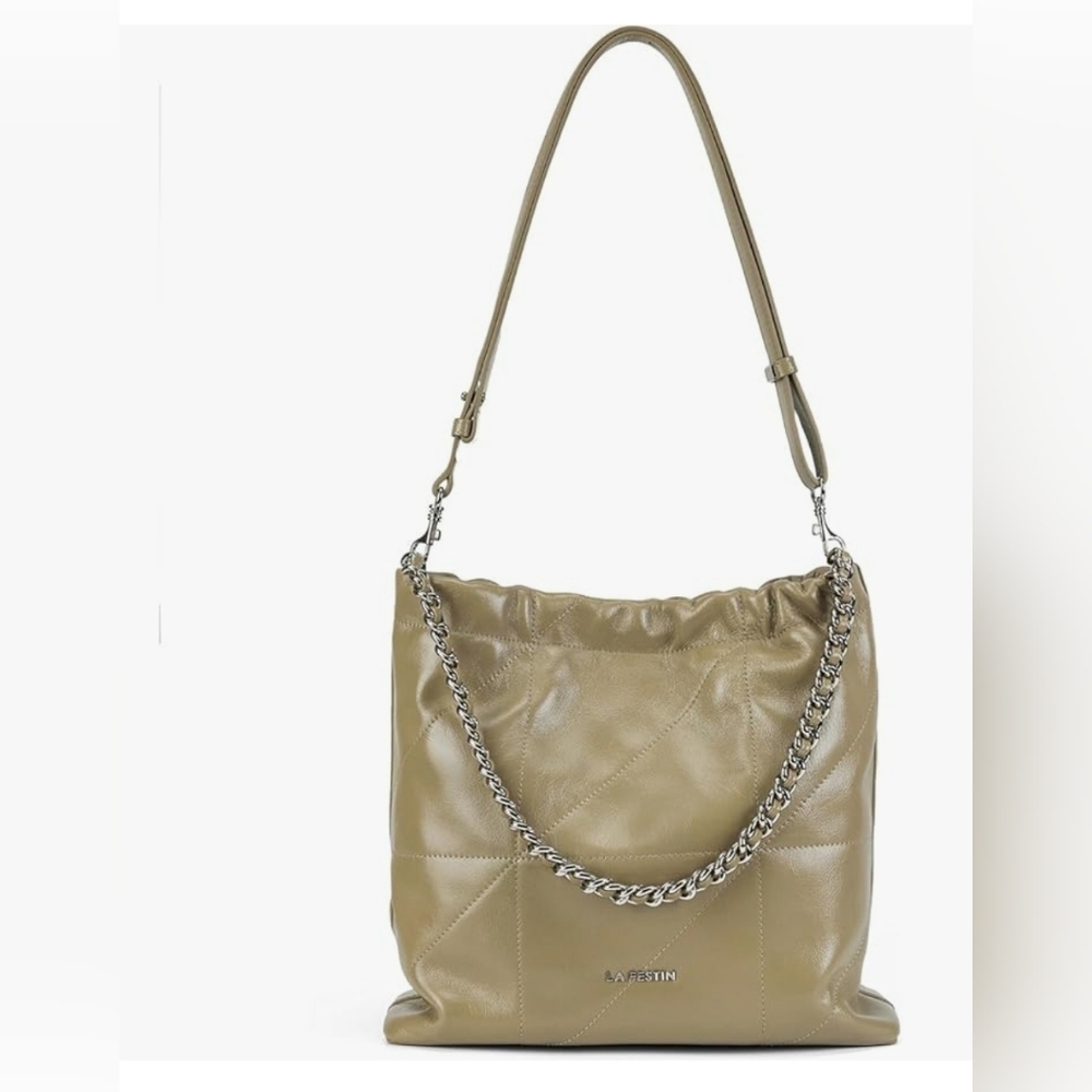 NIB La Festin Genuine Leather purse handbag. Color Fog Gray Green